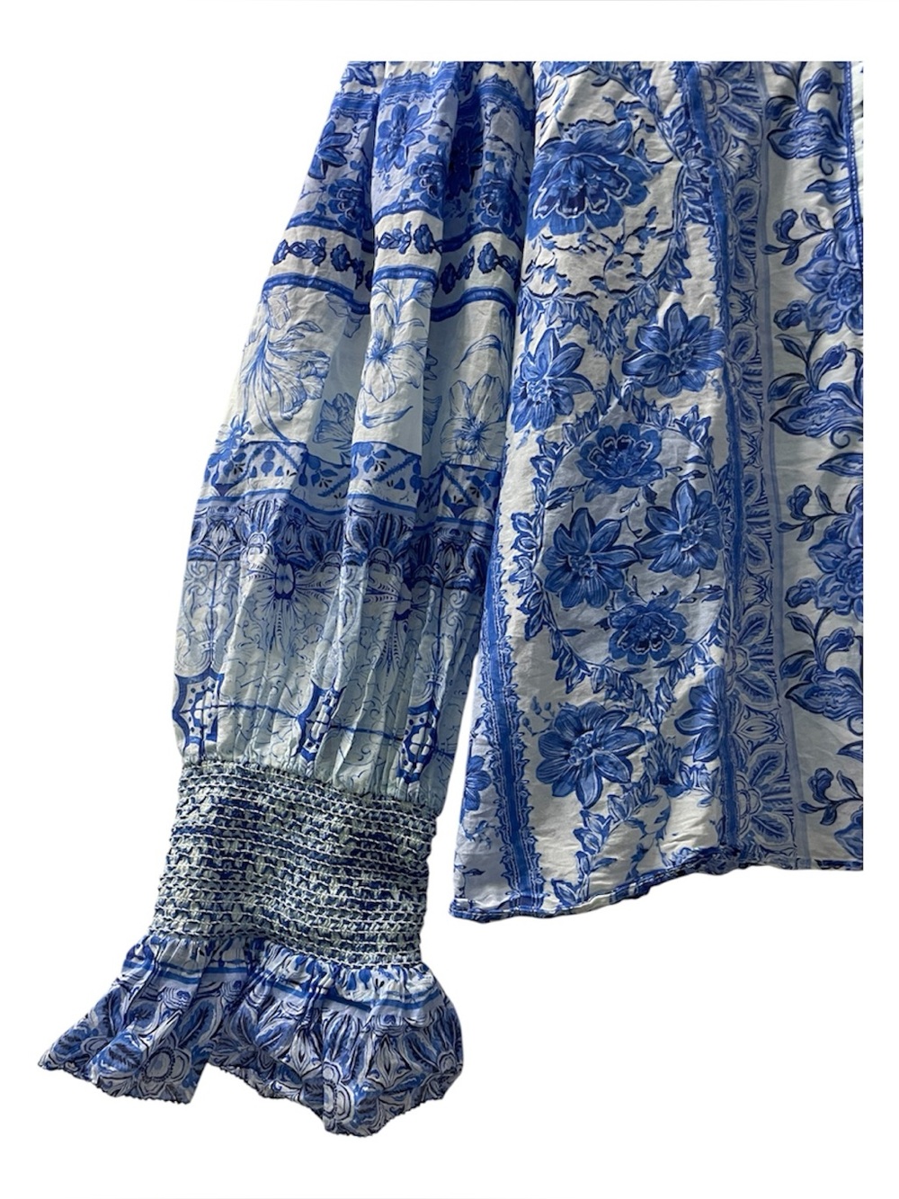 Alice + Olivia Blue And White Ilan Title Print Cotton And Silk Blouse - Picture 5 of 8